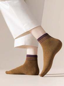 1 Paar/5 Paar Damen Sommer Essentiell Kaffeefarben Klassischer Stil Bequem Modisch Einfach Lässig Retro Vielseitig Knöchelsocken