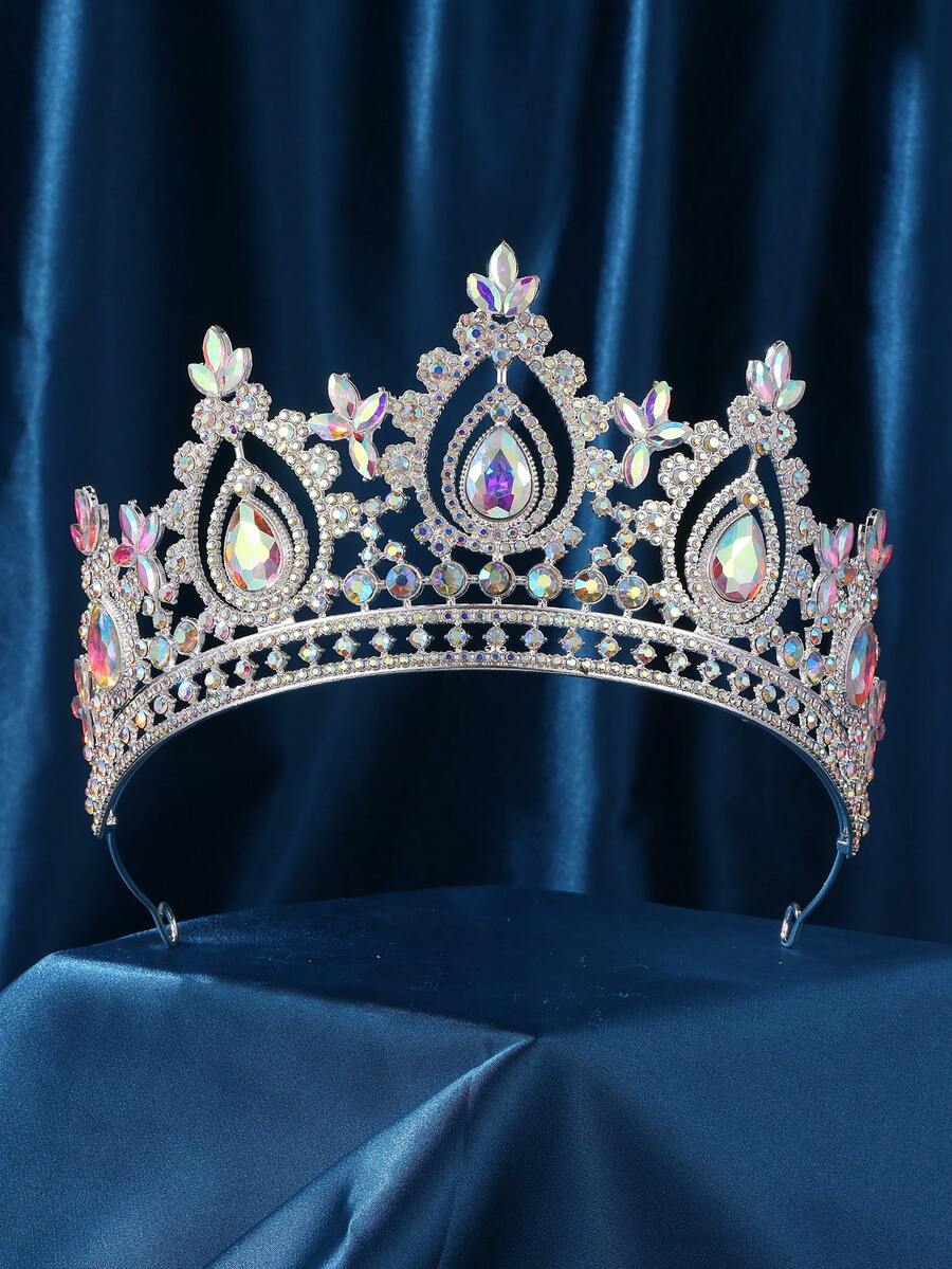 银色头饰和皇冠，适合新娘婚礼公主女王皇冠水晶发饰，选美派对舞会生日礼物 - 銀彩色 - 查看 1