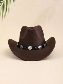 1 Women's Polyester Western Cowboy Hat, Unisex Vintage Style Hat, Silver Round Shape Decoration, Suitable For Daily Casual Wear, Western Cowboy Party, Bar Cowboy (One Size Fits All) - Multicolor - View 7