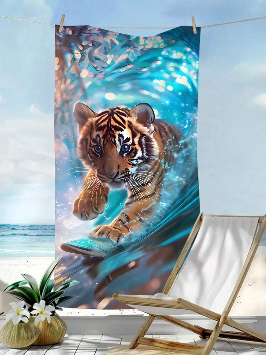 1 件大号沙滩巾，可爱卡通恐龙、海豚、老虎动物印花超大号沙滩巾，男女适用，速干吸水柔软大号沙滩巾，户外运动礼物，轻盈柔软，适合露营、沙滩、冲浪、游泳必备多功能沙滩巾、沙滩配件、泳池浮圈 - 彩色 - 查看 1