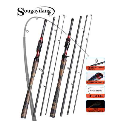 SOUGAYILANG 4节高碳超轻鱼竿（1.8米-2.1米），配不锈钢导环和石墨轮座，提供旋转和抛竿型号