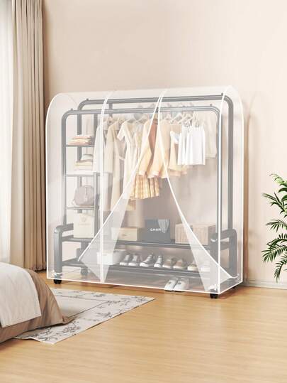1pc Transparent Coat Rack Dust Cover, Multifunctional Transparent Waterproof Clothes Hanger Dust Cover, Floor Standing Clothes Hanger Dust Cover, Hanging Clothes Dust Bag, Foldable Storage, Two-Way Zipper, Washable And Reusable, Suitable For Suits, Jackets, Dresses, Pants, Women's Winter Clothes, Clothes Hangers, Instant Wardrobe, Protecting Jackets And Clothes From Dust And Dirt Invasion