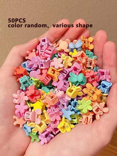 50 Pieces Of Mixed Cartoon Mini Hair Claw For Girls, Cute Cartoon Mini Hair Clip Fashion Accessory
