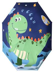 1pc Dinosaur Pattern Semi-Automatic Folding Umbrella, Thick Rib Design, For Children, Foldable Lightweight For Kids, Boys & Girls, Suitable For School & Kindergarten