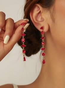 1 par de pendientes largos de mujer decorados con gota de agua geométrica, redonda y con rhinestones, para uso diario y festivo
