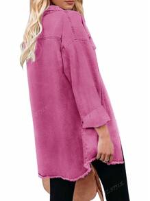 Women's Casual Frayed Denim Jacket For Commuting, Autumn/Winter