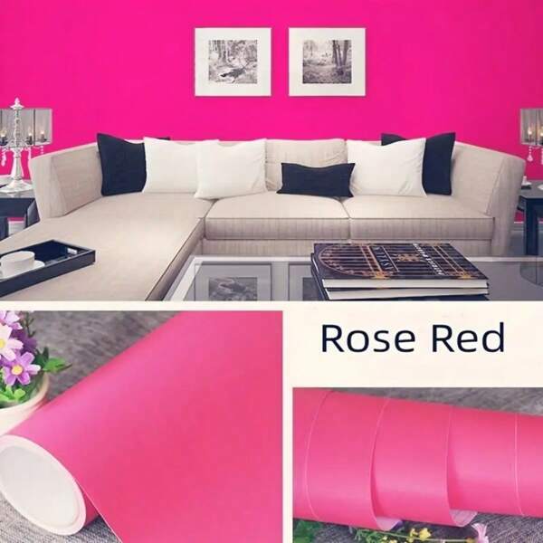 1 Roll Of Rose Red Solid Color Self-Adhesive Wallpaper PVC 15.7inX196.8/118.1/39.3in Frosted Surface Thickened Waterproof Oil Draining Easy To Clean Bedroom Dormitory TV Background Wall Living Room Hotel Wall Home Decoration Wall Kitchen Countertop Dining Table Furniture Decoration Sticker DIY Easy Installation Easy Disassembly And Pasting Room Decor Living Room Decor House Decor Wall Paper Wallpapers Kitchen Decor Wall Art