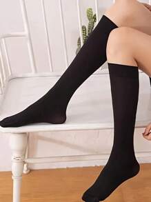 1/2 paire de chaussettes mi-longues ajustées de couleur unie, style scolaire JK, chaussettes de sport, convenant pour une utilisation quotidienne