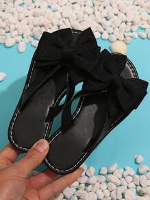 1 Pair Black Toddler/Girls' Flat Beach Sandals, Soft Fabric Butterfly Decor Slip-On Round Toe Design, Fashion & Cute Roman-Style Home Slippers Suitable For 3-15 Years Old Girls Daily, Beach, Vacation, Summer New