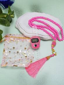 Juego de rosario musulmán y pulsera Tasbih empaquetado en una bolsa de regalo, con contador de anillo de diamante para mano
