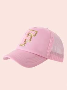 1 pièce Casquette en maille avec impression de 26 lettres rose pour enfant, casquette de baseball unisexe pour bébé avec visière, convient aux activités extérieures et à l'usage quotidien, protection solaire