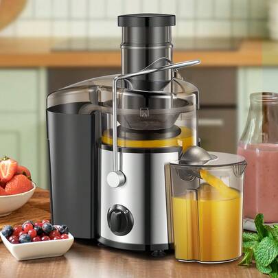 QCen Juice Extractor, 500W Juicer With 3" Feed Chute For Fruits And Vegetables, Easy To Clean, Stainless Steel