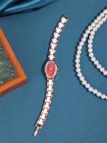 1 Peça Relógio de Quartzo Feminino Clássico Minimalista com Pulseira de Cerâmica Branca, Mostrador Oval Incrustado de Zircônia, Adequado para o Dia a Dia, Festas, Presentes de Aniversário