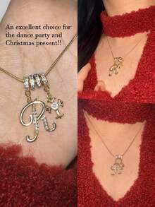 1件简约立方氧化锆心形宝石字母金色DIY项链，可定制简约字母名字项链，不锈钢吊坠项链，时尚、复古、休闲、个性化，独特礼物，适合送给女友、妈妈、家人、朋友、女儿，周年纪念日、情人节、母亲节、生日、毕业典礼、日常佩戴、婚礼、休闲场合，适合周年纪念日、生日、毕业典礼、舞会、派对等场合，定制时尚珠宝，精致浪漫，银色时尚