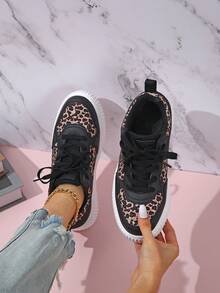 Nuevos zapatos de mujer con estampado de leopardo, calzado casual de cómoda suela antideslizante apto para uso urbano, estudiantes y campus - Leopardo negro - Ver 5