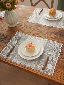 1pc French Lace Hollow-Out Table Runner, Elegant Atmosphere Placemat - White - View 14