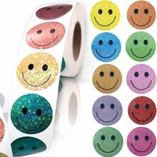 500 Shiny Foil Dot Smiling Face Stickers Per Roll, 0.98 Inches, 10 Color Blends, Waterproof Paper Labels, Suitable For Teacher Rewards, Gift Decoration