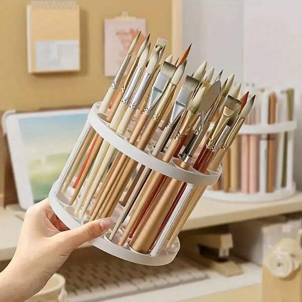 قطعة واحدة، حاوية تخزين دائرية متعددة الوظائف ذات سعة كبيرة وتصميم دوار، حامل أقلام مخرم مكتبي، رف تخزين فرش المكياج، منظم عملي ونظيف