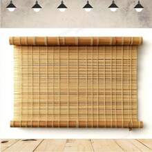 2D Flat Banner, 1pc Natural Bamboo Roller Shutter Photography Background Fabric, Designed With Simple Wooden Flooring And Brick Wall Elements, Combining Decoration And Functionality, Suitable For Photography, Home Decoration - Yellow - View 6
