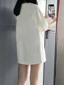 200g Pure Cotton T-Shirt 2025 Summer Ladies New Short Sleeve Pure Cotton Holiday Pattern Short Sleeve Round Neck Couple Wear Small Shirt Tops - 白色 - 查看 2