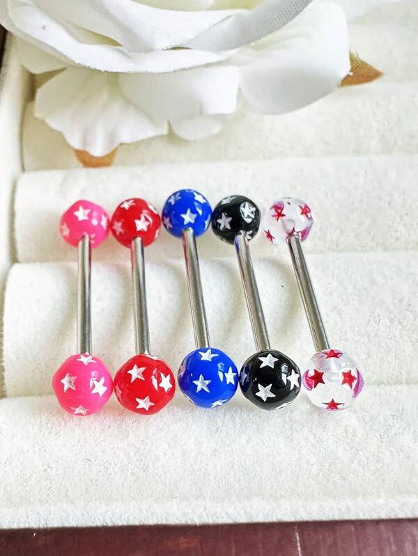 2025 Newest Candy Color 3D Star Pattern Tongue Piercing, Packed In Pink Box, Assorted Colors For Gift, Suitable For Women In Daily Life And Festivals, Recommended For Red Clients