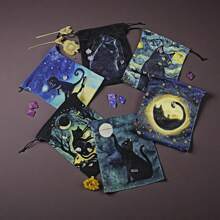 Double-Sided Kitten Print Polyester Tarot Card Pouch (18x13cm), Drawstring Storage Bag For Cards, Crystals & Holiday Gifts