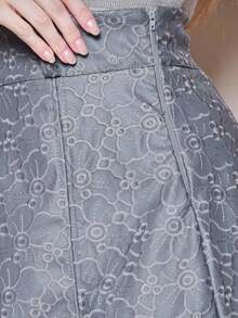 Elegant Midi Leather Skirt With Winter Flower - Grey - View 3