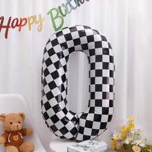 1 Peça Balão Número de Aniversário, Balão de Folha de Alumínio de Carro de Corrida Quadriculado de 40 Polegadas, Balão Grande de Número Preto e Branco Auto-Inflável de Hélio, Adequado para Itens de Decoração de Festa de Aniversário com Bandeira de Corrida
