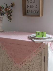 Tokoto 1pc Pink Hollow Out Table Cloth, Bohemian Modern Square Tablecloth, Suitable For Christmas Decor, Halloween Party, Decorating Small Tables, Bedside Tables, Sofas, Cabinets, All Seasons
