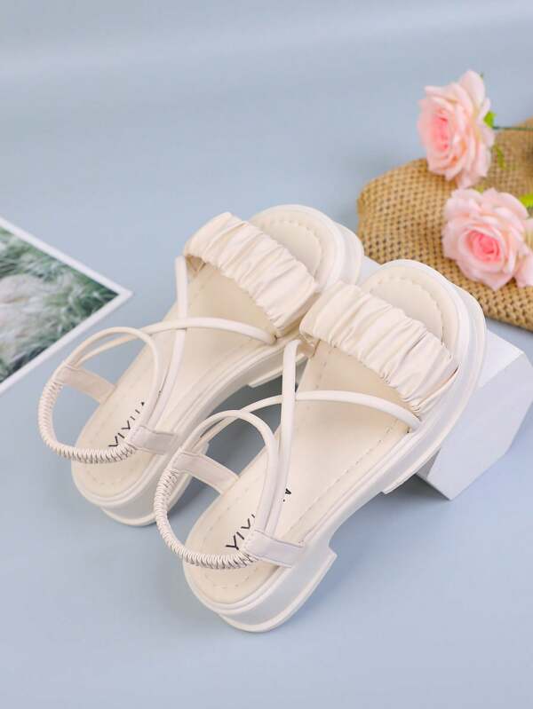 Women's 2024 New Summer Fashion Korean Style Platform Solid Color Criss-Cross Strap Roman Beach Sandals