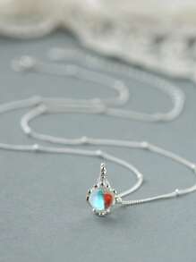 Collar con colgante circular minimalista de plata de ley 925 con dije de color azul claro, joya regalo para mujeres, cadena para la clavícula