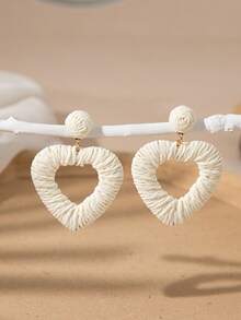 1 对波西米亚风格拉菲草环状耳环，海滩度假配饰，蓝色、粉色、米色，适合日常佩戴或度假