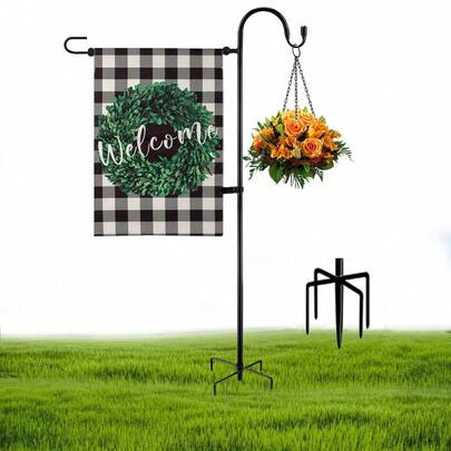 Garden Flag Holder Stand With Shepherds Hooks,Premium Garden Flag Stand Pole For Outside Decor,Metal Lawn Yard Flag Holder Stake For Small Flag 12x18-Mini Flag Holder With Clip And Stopper(Without Flag)