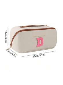 PU Leather Waterproof Cosmetic Bag, With Letter Cosmetic Storage Bag, Multifunctional Travel Storage Bag, Large Capacity Double Layer Cosmetic Bag