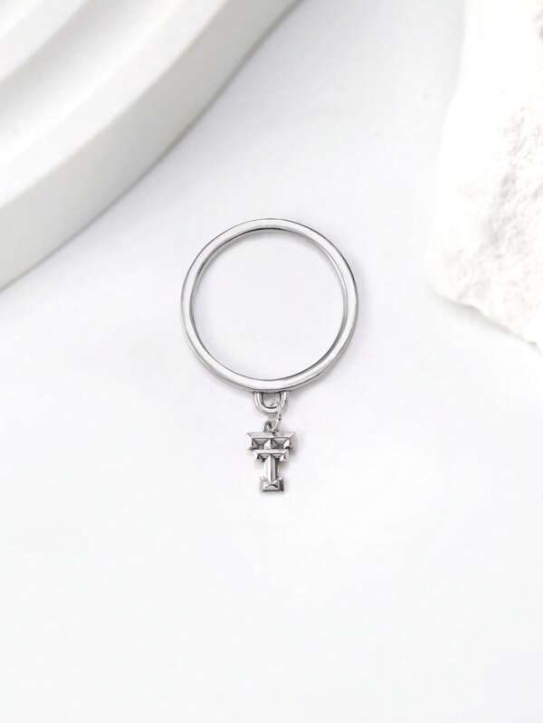 1pc Simple Unique 925 Sterling Silver Texas Tech Dangle JA Ring Women Fine Jewelry Gift