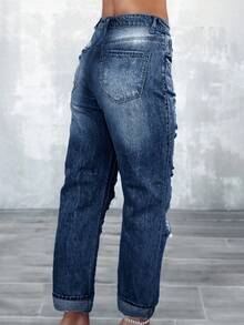 Jeans en denim lavé rétro pour femmes pour le printemps/été, jeans slim fit pour femmes, jeans pour la rentrée scolaire - Jean brut - Voir 2
