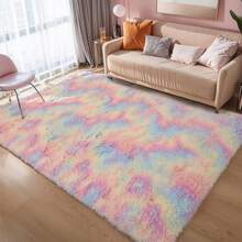 1pc Ultra-Soft, Comfortable And Fluffy Living Room Carpet, Bedroom Indoor Carpet, Fluffy Faux Fur Carpet, Home Decoration, Which Can Be Used In Bedrooms, Living Rooms, Corridors And Other Indoor Areas. - Rainbow - 查看 2