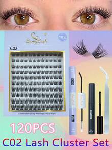 BamyLash 1 Box Thick Volume Cluster Lash Kit Cluster DIY Lash Extension,Fluffy Soft 3D Individual Lashes With Bond Seal Remover And Applicator - màu đen - Xem 1