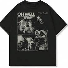 Cowboy Anime Bebop Graphic Tee, Unisex Vintage Y2K Oversized Graphic T-Shirt, Streetwear Grunge Style, Retro Aesthetic Design - 黑色 - 查看 1