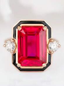 1pc Red Cubic Zirconia Drop Oil Ring, Suitable For Daily Wear For Women