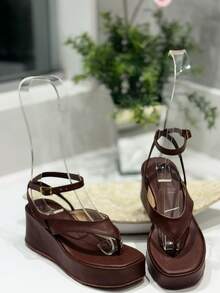 Sandal With Back Comfort Wedge Heel Flip-Flop Style Flatform Comfortable Platform Ref 2160 - tierra del café - Ver 3