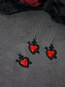 1 Set Gothic Goth Dunkel Kreuz Herz Anhänger Ohrringe & Halskette, Damen Alltagskleidung, Party, Halloween Geschenk