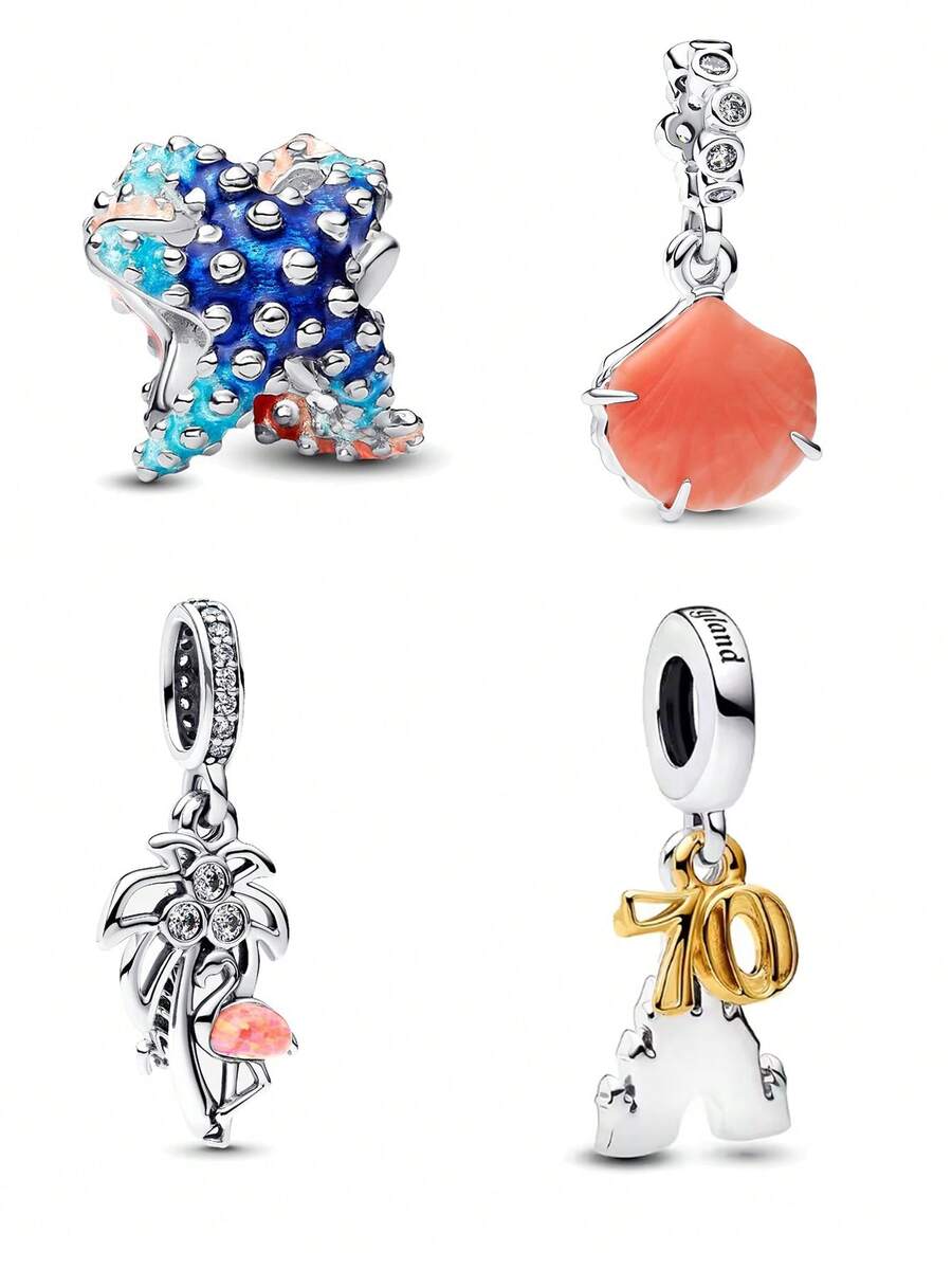 1 件时尚迷人珍珠海星贝壳椰子棕榈火烈鸟珠饰，日常佩戴 DIY 礼物