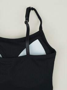 3 Peças Regata Canelada de Cor Sólida com Almofada no Peito, Regata Casual Fina Que Revela a Barriga para Mulheres
