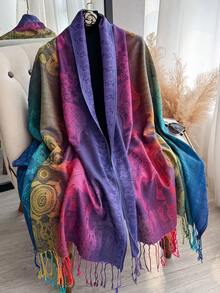 1 pezzo Sciarpa in jacquard con motivo paisley, elefante e floreale, scialle arcobaleno bohémien, leggera e versatile per la moda primavera/autunno, viaggi e fotografia
