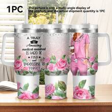 1pc40oz多元素花朵图案水杯，不锈钢保温吸管杯，双层保护保温杯，配有吸管和杯刷，使用方便，非常适合家庭、办公室、户外旅行、汽车、健身，是送给家人、朋友和亲戚的圣诞礼物，感恩节礼物 - 彩色 - 查看 7