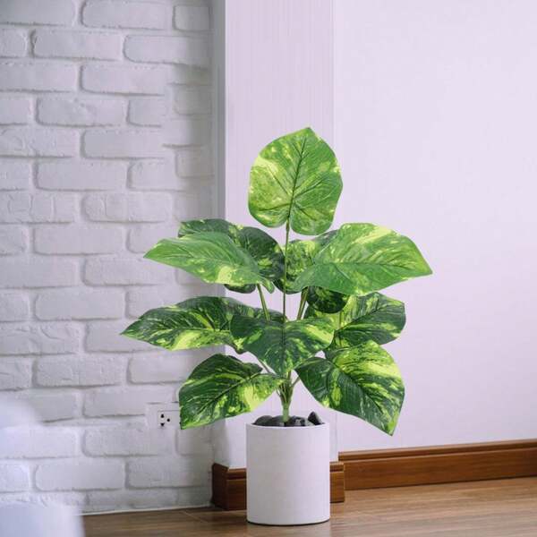 1 Peça Caule e Folhas Artificiais, Decoração de Folhagem, Plantas Falsas de Folhagem, Folhas de Palmeira de Tartaruga Artificial, Imitação de Folhagem Tropical para Festa, Decoração de Casa e Jardim, Decoração Doméstica para Banheiro, Casa de Campo
