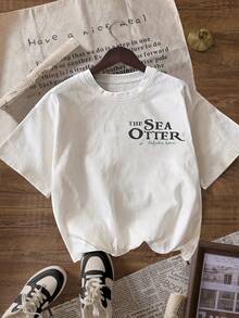 القميص القصير الأكمام ذو الياقة المدورة طبعة حيوية لسمور البحر ذو الطابع الرجعي