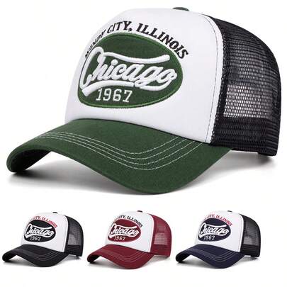 1 pieza Gorra de béisbol de malla bordada Chicago 1967, gorra de camionero unisex para deportes al aire libre, versátil