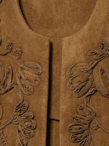 Seelio Spring/Autumn New Women's Embroidered Decoration Fleece Effect Vest